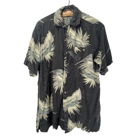 Caribbean Blues Mens Hawaiian Black Button-Up Shirt M Short Sleeve - Picture 1 of 5